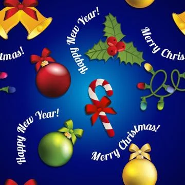 New year pattern with christmas tree toy, mistletoe and candy Illustrazione stock
