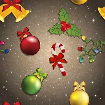 New year pattern with christmas tree toy, mistletoe and candy Stock Illustration