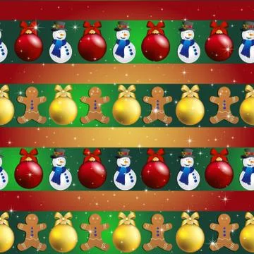 New year pattern with christmas tree toys, gingerbread man and snowman Stock Illustration