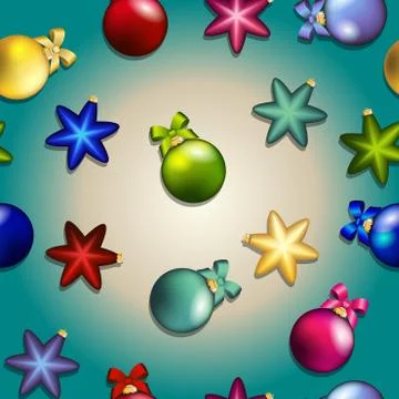 New year pattern with christmas tree toys. ball and star. Stock Illustration