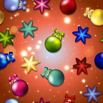 New year pattern with christmas tree toys. ball and star. Stock Illustration