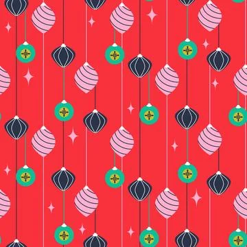 New Year pattern gift wrap design. Christmas baubles decor ornaments Stock Illustration