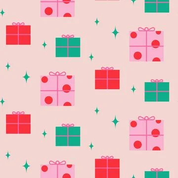 New Year pattern gift wrap design. Christmas gift boxes decor ornaments Illustrazione stock