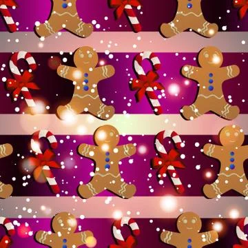 New year pattern with the gingerbread man and candy striped 스톡 일러스트