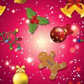 New year pattern gingerbread man, mistletoe, garland and christmas ball Stock Illustration