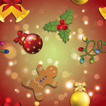 New year pattern gingerbread man, mistletoe, garland and christmas ball Stock Illustration