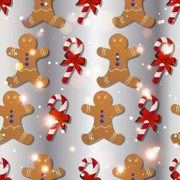 New year pattern with the gingerbread man and candy striped イラスト素材