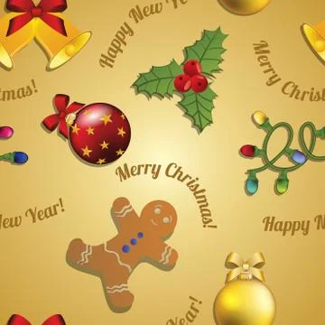 New year pattern gingerbread man, mistletoe, garland and christmas ball イラスト素材