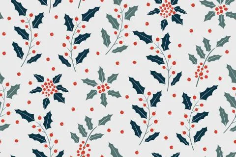 New year pattern With Holly Berry. Vector Background. Christmas seamless pattern Stock Illustration