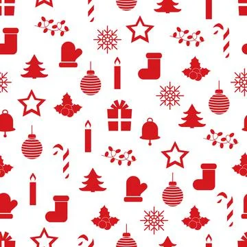 New year pattern in red from different icons Stock Illustration