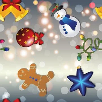 New year pattern with snowman, gingerbread man, bell, garland and christmas t Stock Illustration