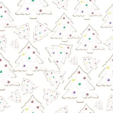 New year pattern white christmas trees on a light background Stock Illustration