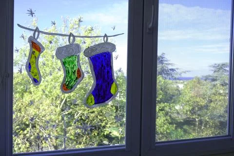 New Year pattern on the window. New Year's Eve cooking. Stock Photos