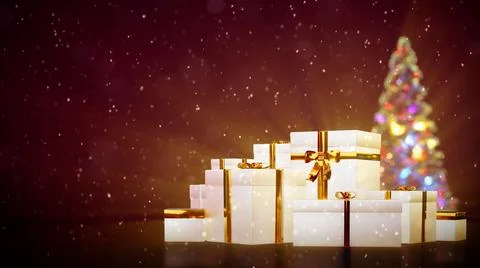 New year pine and present box pile - holiday concept - abstract 3D illustration Stock Illustration
