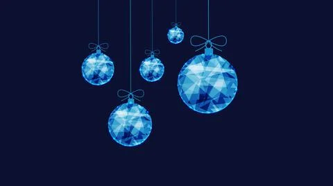 New Year polygonal balls. Background of beautiful dark blue night sky. Stock Illustration