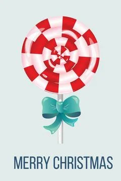 New Year postcard with round lollipop with turquoise bow. Vector Stock Illustration
