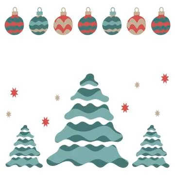 New year poster or postcard, happy New year.Christmas trees, garlands, Stock Illustration