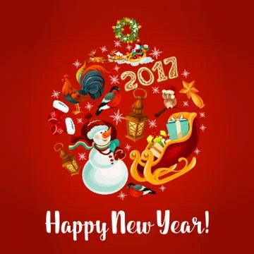 New Year poster with round babble Stock Illustration