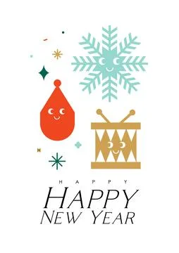 New year poster with smiling elements light Stock Illustration