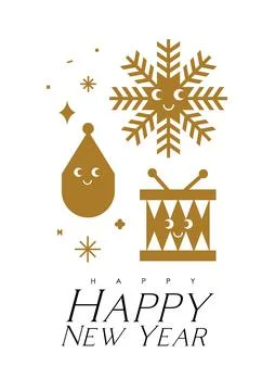 New year poster with smiling elements beige color イラスト素材