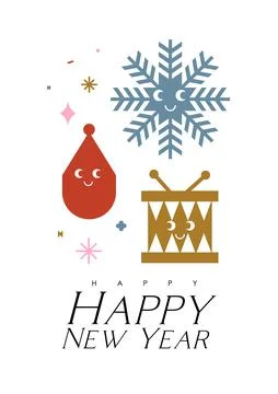 New year poster with smiling elements イラスト素材