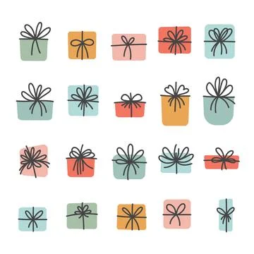 New year present set. Gift boxes with ribbon Stock Illustration