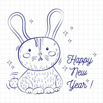 New year rabbit pen notebook Stock Illustration