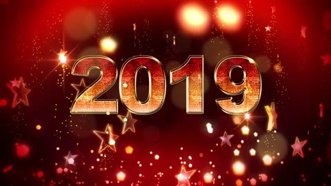 New Year  red background 2019 with falling stars, highlights, particles Stock Footage 97800310