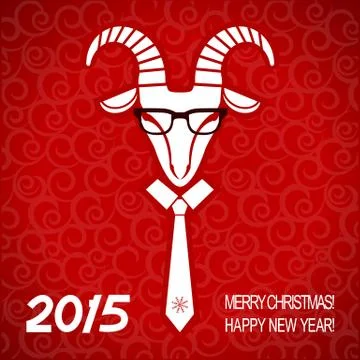 New year red card with goat.vector business greeting card Stock Illustration
