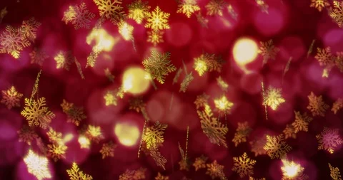 New Year red seamless loopable background with golden snowflakes 4k. 3D Stock Footage 113415207