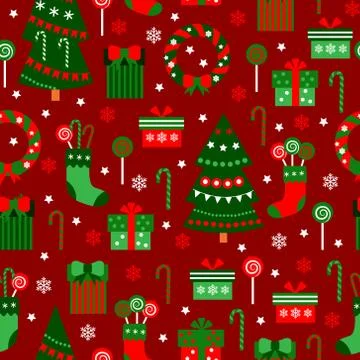 New Year Red Tile Pattern. Merry Christmas Flat Design Vector Illustration Stock Illustration