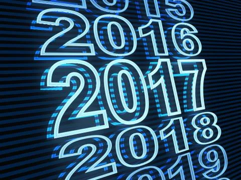 New year row date 2017, blue light (done in 3d rendering) Ilustración de archivo