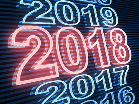 New year row date 2018, blue light. 3d illustration Ilustración de archivo