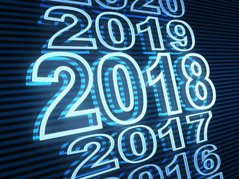 New year row date 2018, blue light. 3d illustration 스톡 일러스트