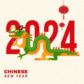 New Year s card template for the 2024 year of the dragon. Vector illustration Stock Illustration