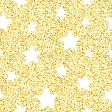 New Year seamless gometric pattern with golden glitter textured stars Stock Illustration