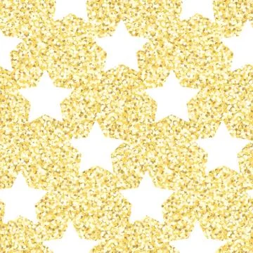 New Year seamless gometric pattern with golden glitter textured stars 库存插图