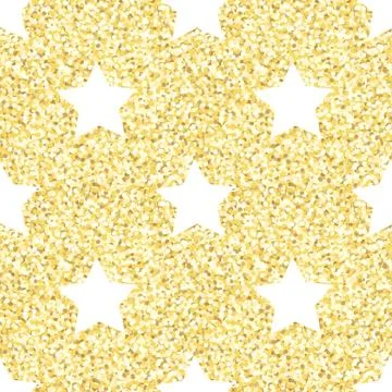 New Year seamless gometric pattern with golden glitter textured stars Stock Illustration