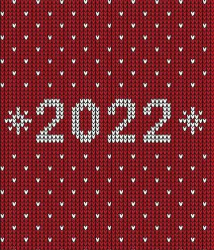 New Year Seamless Knitted Pattern with number 2022. Knitting Sweater Design.  Stock Illustration