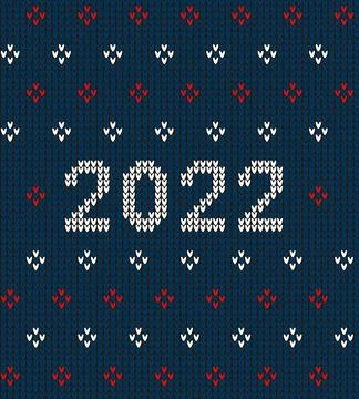 New Year Seamless Knitted Pattern with number 2022. Knitting Sweater Design.  스톡 일러스트