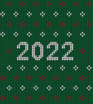 New Year Seamless Knitted Pattern with number 2022. Knitting Sweater Design.  Illustrazione stock