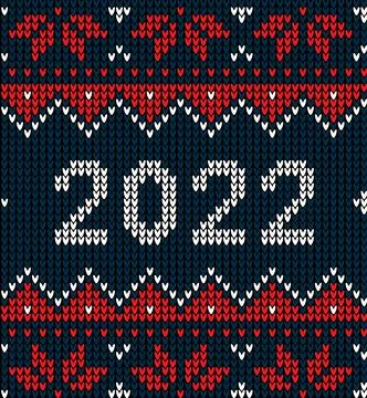 New Year Seamless Knitted Pattern with number 2022. Knitting Sweater Design.  Stock Illustration