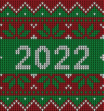 New Year Seamless Knitted Pattern with number 2022. Knitting Sweater Design.  Stock Illustration