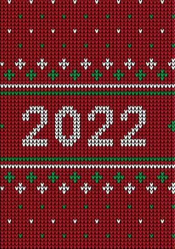 New Year Seamless Knitted Pattern with number 2022. Knitting Sweater Design.  Stock Illustration