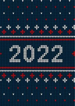 New Year Seamless Knitted Pattern with number 2022. Knitting Sweater Design.  Illustrazione stock