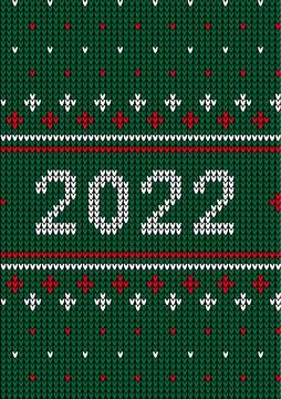 New Year Seamless Knitted Pattern with number 2022. Knitting Sweater Design.  Illustrazione stock