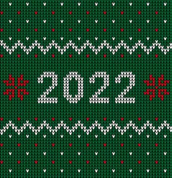 New Year Seamless Knitted Pattern with number 2022. Knitting Sweater Design.  Stock Illustration