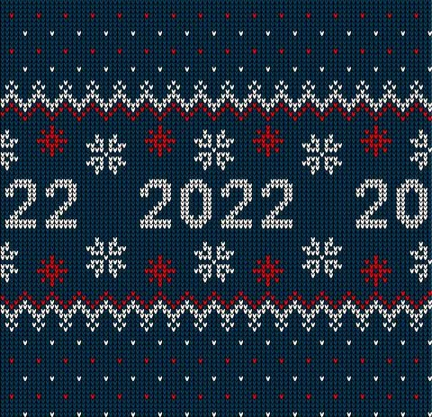 New Year Seamless Knitted Pattern with number 2022. Knitting Sweater Design.  Stock Illustration