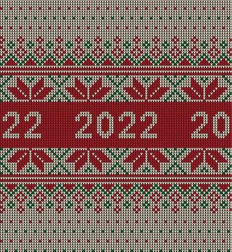 New Year Seamless Knitted Pattern with number 2022. Knitting Sweater Design.  Illustrazione stock