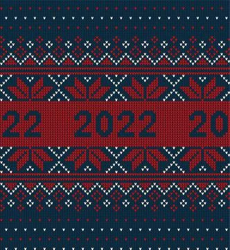 New Year Seamless Knitted Pattern with number 2022. Knitting Sweater Design.  스톡 일러스트
